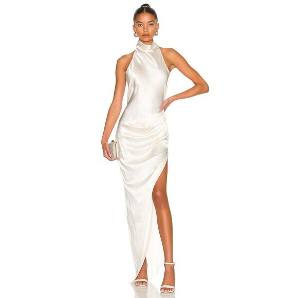 Amanda Uprichard Samba 100% Silk Gown Halter Bridal Formal Gala Wedding Prom S - Picture 2 of 12